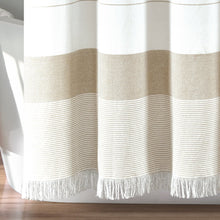 Load image into Gallery viewer, Stripe Yarn Dyed Tassel Fringe Woven Cotton Shower Curtain
