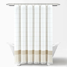 Load image into Gallery viewer, Stripe Yarn Dyed Tassel Fringe Woven Cotton Shower Curtain
