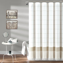 Load image into Gallery viewer, Stripe Yarn Dyed Tassel Fringe Woven Cotton Shower Curtain
