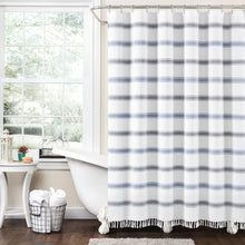 Load image into Gallery viewer, Stripe Woven Textured Yarn Dyed Recycled Cotton Shower Curtain
