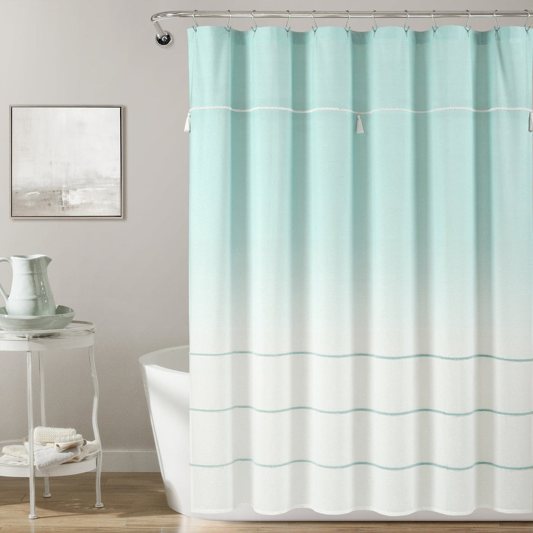 Ombre Embroidery Tassel Cotton Shower Curtain