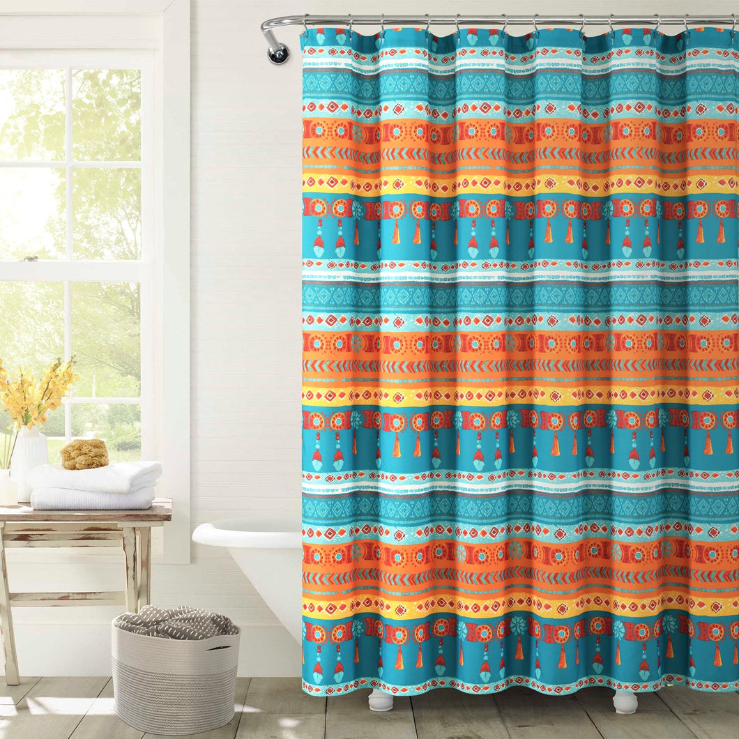 Boho Watercolor Border Shower Curtain