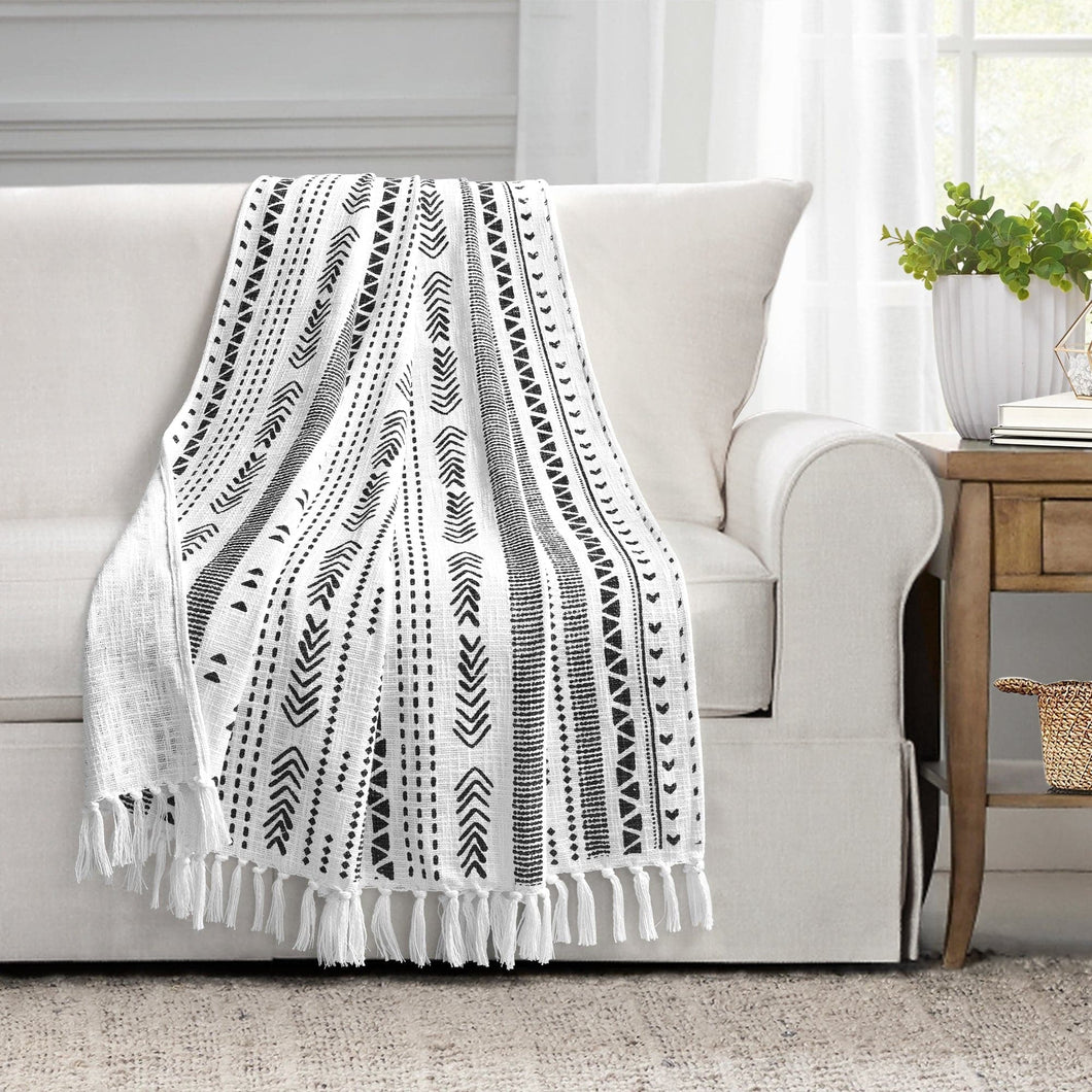 Hygge Stripe Cotton Slub Tassel Fringe Throw