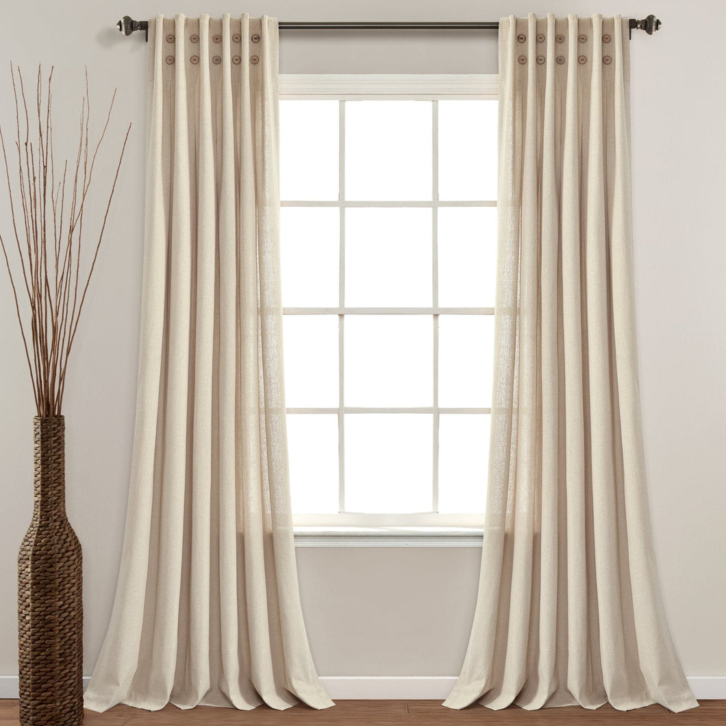 Linen Button Pinched Pleat Window Curtain Panel