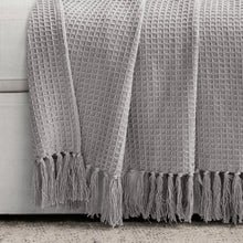 Load image into Gallery viewer, Waffle Cotton Knit Tassel Fringe Throw
