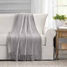 Load image into Gallery viewer, Waffle Cotton Knit Tassel Fringe Throw
