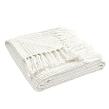 Cargar imagen en el visor de la galería, Waffle Cotton Knit Tassel Fringe Throw
