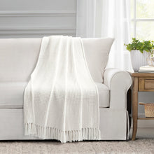 Load image into Gallery viewer, Waffle Cotton Knit Tassel Fringe Throw
