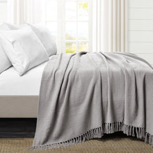 Cargar imagen en el visor de la galería, Waffle Cotton Knit Tassel Fringe Blanket/Coverlet
