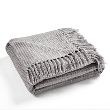 Cargar imagen en el visor de la galería, Waffle Cotton Knit Tassel Fringe Blanket/Coverlet
