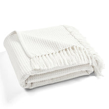 Cargar imagen en el visor de la galería, Waffle Cotton Knit Tassel Fringe Blanket/Coverlet
