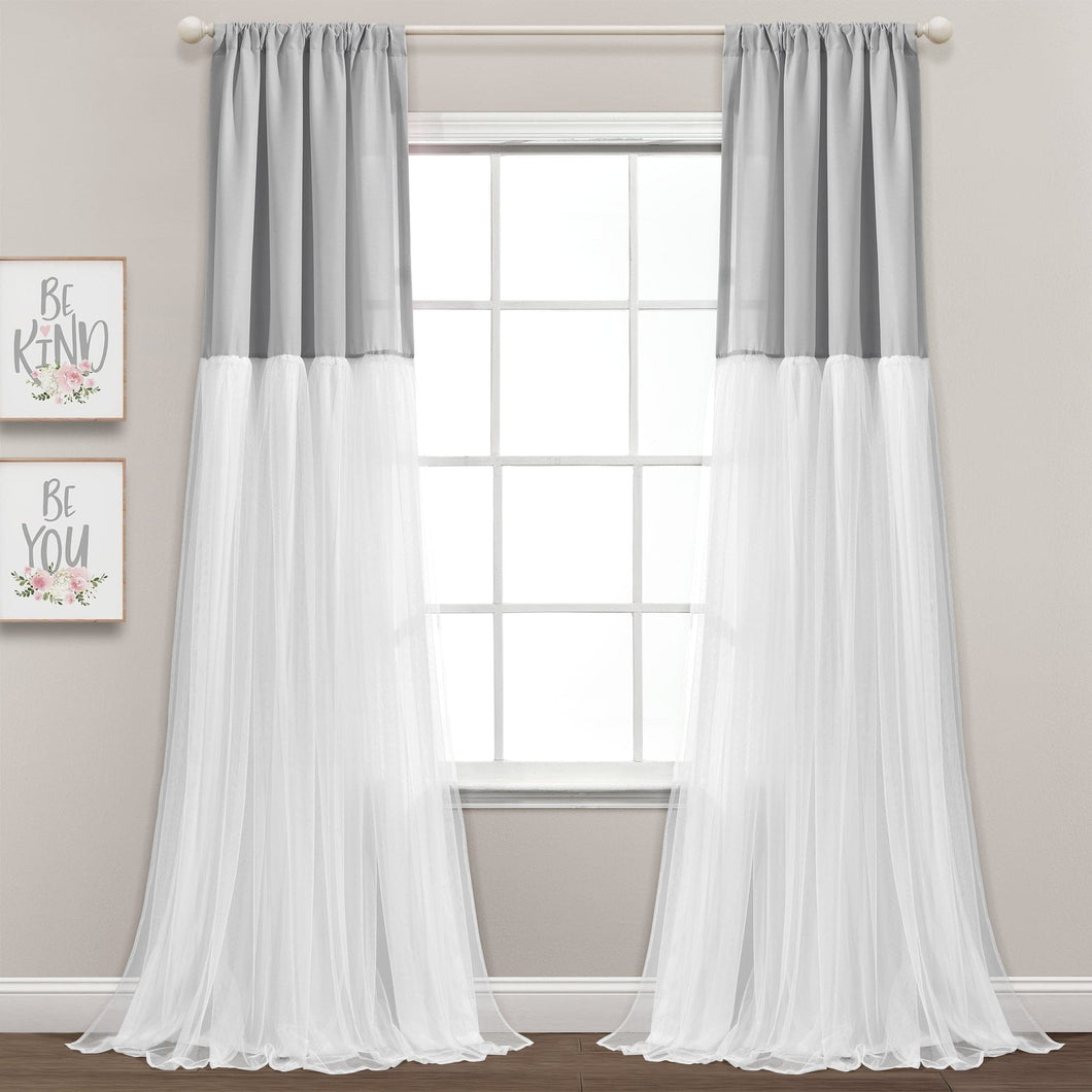 Tulle Skirt Colorblock Window Curtain Panel Set