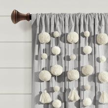 Load image into Gallery viewer, Boho Pom Pom Tassel Faux Linen Window Curtain Panel
