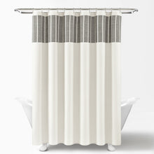 Load image into Gallery viewer, Stitched Woven Stripe Yarn Dyed Recycled Cotton Blend Shower Curtain
