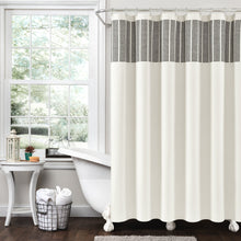 Load image into Gallery viewer, Stitched Woven Stripe Yarn Dyed Recycled Cotton Blend Shower Curtain
