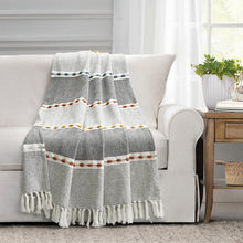 Cargar imagen en el visor de la galería, Herringbone Stripe Yarn Dyed Cotton Woven Tassel Throw
