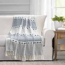 Cargar imagen en el visor de la galería, Herringbone Stripe Yarn Dyed Cotton Woven Tassel Throw
