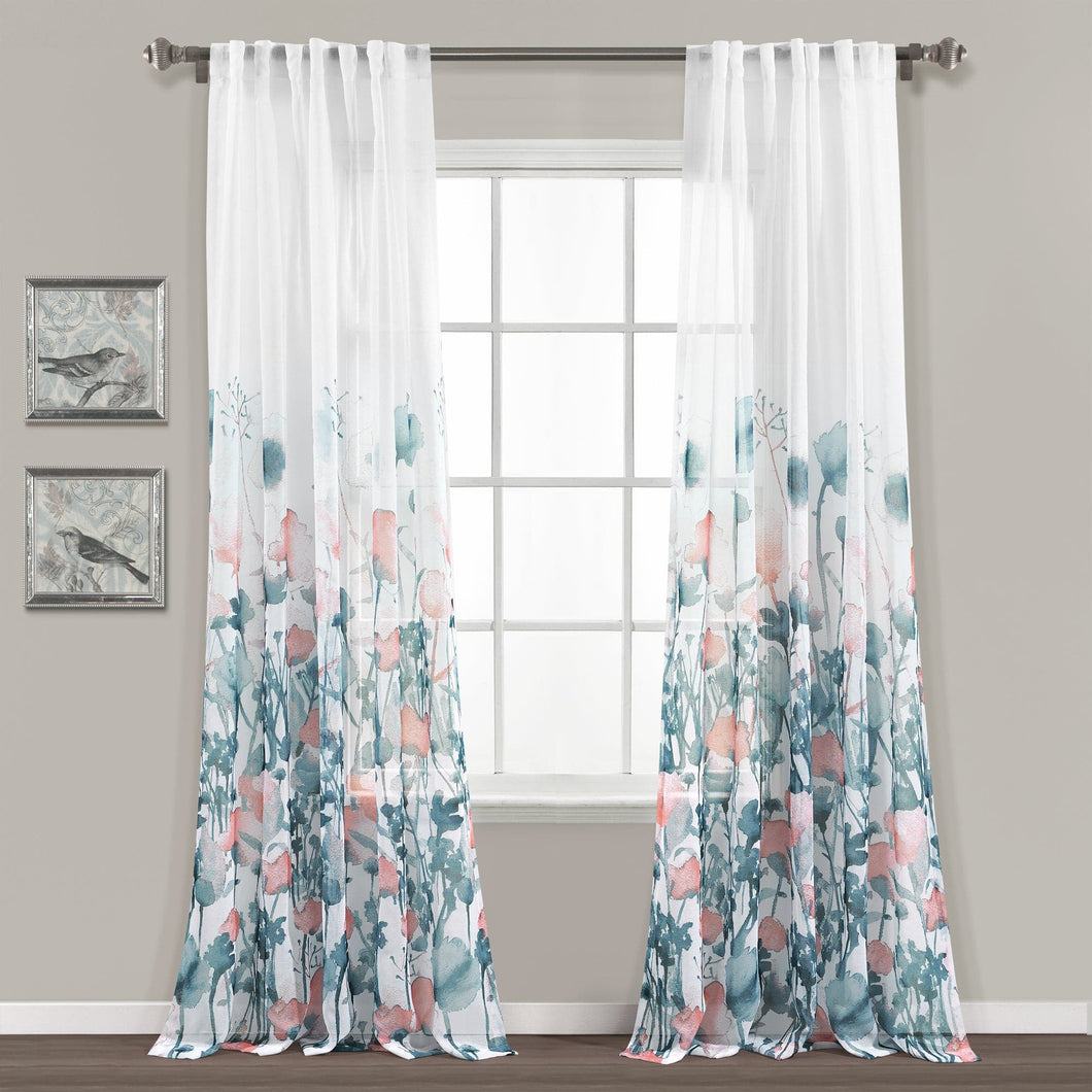 Zuri Flora Sheer Window Curtain Panel Set