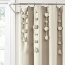 Load image into Gallery viewer, Boho Pom Pom Tassel Faux Linen Shower Curtain
