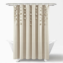 Cargar imagen en el visor de la galería, Boho Pom Pom Tassel Faux Linen Shower Curtain
