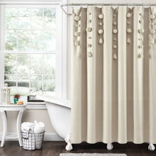 Cargar imagen en el visor de la galería, Boho Pom Pom Tassel Faux Linen Shower Curtain
