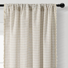 Cargar imagen en el visor de la galería, Boho Coastal Horizontal Ticking Stripe Tassel Window Curtain Panel Set
