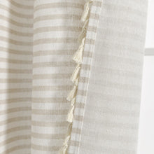 Cargar imagen en el visor de la galería, Boho Coastal Horizontal Ticking Stripe Tassel Window Curtain Panel Set
