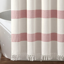 Load image into Gallery viewer, Tucker Stripe Yarn Dyed Knotted Tassel Shower Curtain
