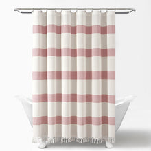 Load image into Gallery viewer, Tucker Stripe Yarn Dyed Knotted Tassel Shower Curtain
