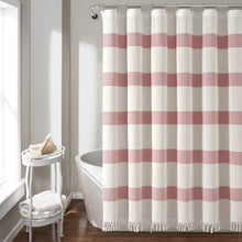 Load image into Gallery viewer, Tucker Stripe Yarn Dyed Knotted Tassel Shower Curtain
