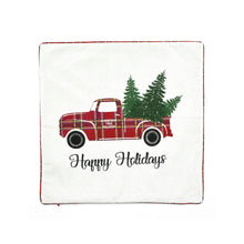 Load image into Gallery viewer, Holiday Truck Plaid Embroidery Script Decorative Pillow Cover
