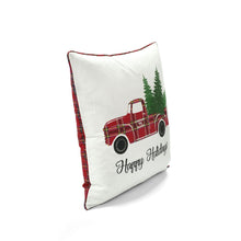 Load image into Gallery viewer, Holiday Truck Plaid Embroidery Script Decorative Pillow Cover
