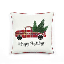 Load image into Gallery viewer, Holiday Truck Plaid Embroidery Script Decorative Pillow Cover
