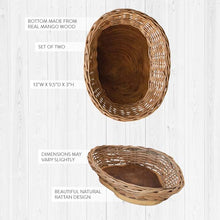 Cargar imagen en el visor de la galería, Hand-Woven Rattan &amp; Mango Wood Live Edge Bowl, Set of 2
