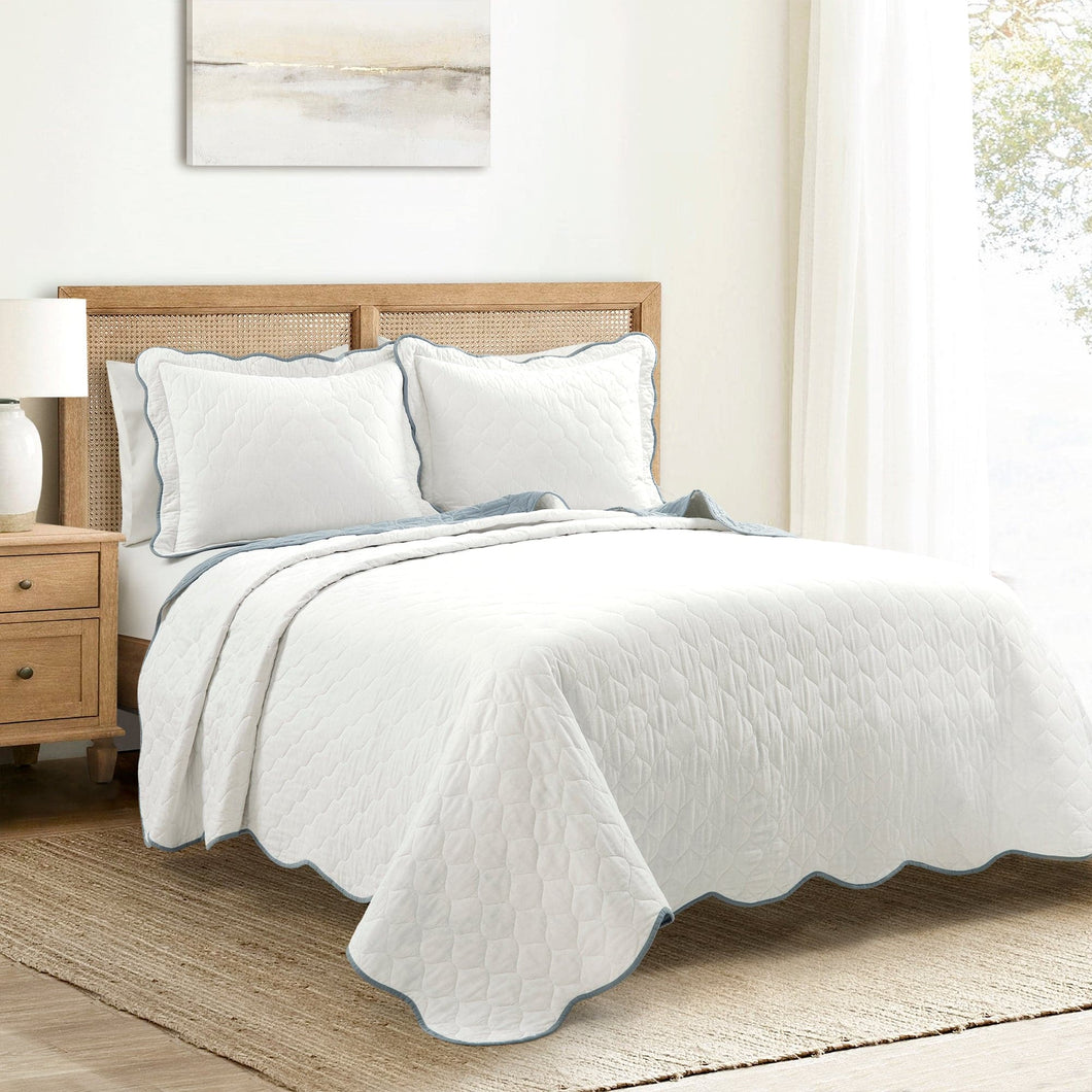 Coastal Chic Scalloped Edge Reversible Quilt 3 Piece Set