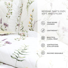 Load image into Gallery viewer, Watercolor Wildflower Scallop Edge Floral 3 Piece Quilt Set
