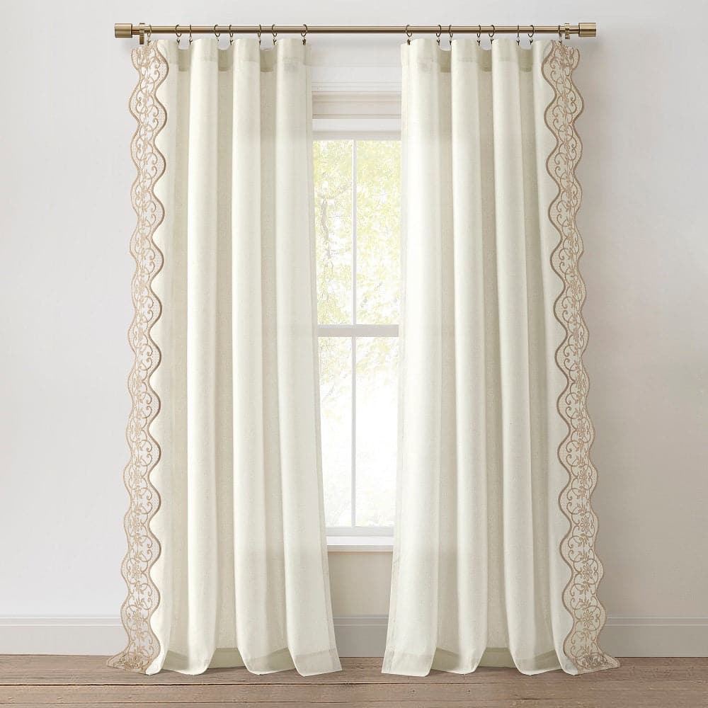 Scalloped Edge Lace Border Window Curtain Panel