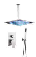 Load image into Gallery viewer, 16&#39;&#39; LED two function  Brushed Nickel Rain Rainfall showers with handle sprayers
