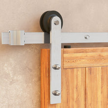 Carregar imagem no visualizador da galeria, Non-Bypass Sliding Barn Door Hardware Kit - Straight Design Roller - Silver Finish
