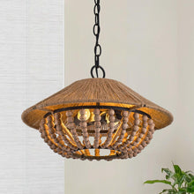 Cargar imagen en el visor de la galería, 2-Light Farmhouse Pendant Light with Wood Beads
