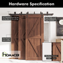 Carregar imagem no visualizador da galeria, Black Rustic Triple Track Bypass Sliding Barn Door Hardware Kit - Straight Design (for Door Thickness 1-3/8in ~ 1-3/4in)
