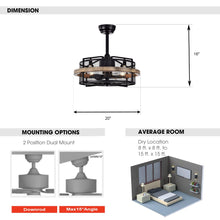 Load image into Gallery viewer, 20&quot; Industrial Downrod Mount Fandelier Ceiling Fan with Lighting and Remote Control
