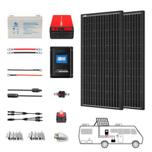 Cargar imagen en el visor de la galería, ACOPOWER Deep Cycle GEL Battery Mono Solar Power Complete System with Battery and Inverter for RV Boat 12V Off Grid Kit
