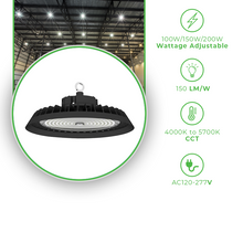 Load image into Gallery viewer, 200W Tunable LED UFO Light Fixture for Warehouse - 150LM/W, Dimmable, 5000K CCT, Commercial Industrial Lighting
