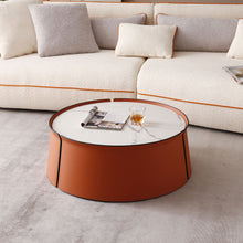 Load image into Gallery viewer, (NOT available on wayfair) 31.5inch Coffee Table, Marble Top+Orange Saddle Leather Body+Iron Frame
