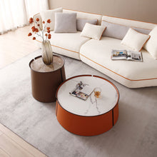 Load image into Gallery viewer, (NOT available on wayfair) 31.5inch Coffee Table, Marble Top+Orange Saddle Leather Body+Iron Frame
