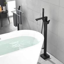 Load image into Gallery viewer, Freestanding Bathtub Faucet Tub Filler Matte Black Floor Mount Bathroom Faucets Brass Single Handle with Hand Shower
