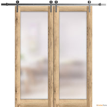 Load image into Gallery viewer, Planum 2102 Oak Double Barn Door with Frosted Glass and Silver Rail
