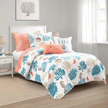 Load image into Gallery viewer, Coastal Reef Feather Reversible Quilt Set
