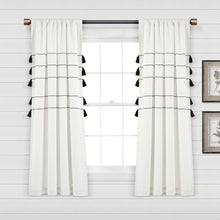 Cargar imagen en el visor de la galería, Farmhouse Boho Stripe Woven Tassel Yarn Dyed Recycled Cotton Blend Window Curtain Panel Set
